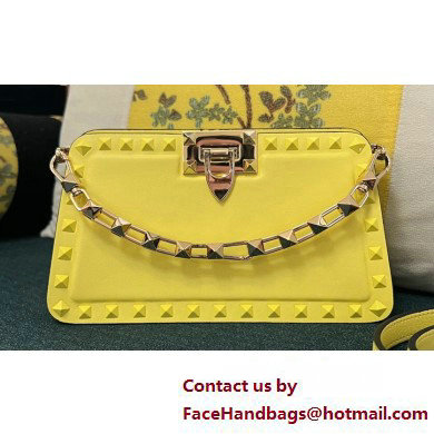 Valentino Rockstud Clutch Bag In Calfskin Yellow 2025 - Click Image to Close