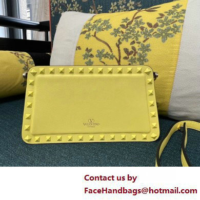 Valentino Rockstud Clutch Bag In Calfskin Yellow 2025