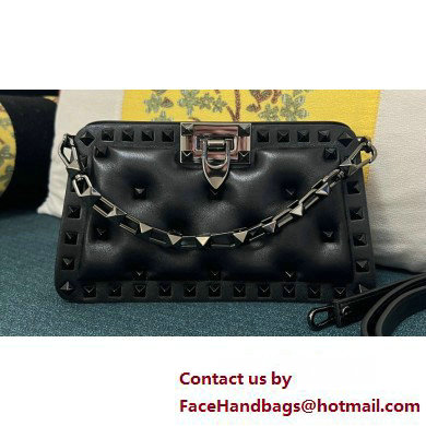 Valentino Rockstud Clutch Bag In Padded Nappa Black 2025 - Click Image to Close