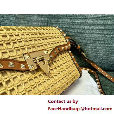 Valentino SMALL ROCKSTUD SHOULDER BAG IN WOVEN RAFFIANATURAL/ALMOND 2025