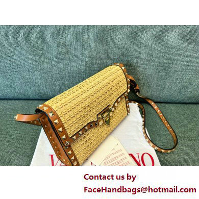 Valentino SMALL ROCKSTUD SHOULDER BAG IN WOVEN RAFFIANATURAL/ALMOND 2025