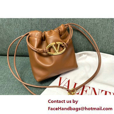 Valentino Vlogo Pouf Nappa Leather Mini Bucket Bag Brown 2025