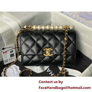 chanel Shiny Lambskin Mini Flap Bag with Top Handle AS5001 BLACK 2025