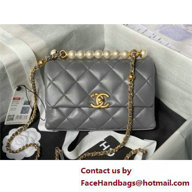 chanel Shiny Lambskin Mini Flap Bag with Top Handle AS5001 gray 2025