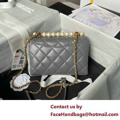 chanel Shiny Lambskin Mini Flap Bag with Top Handle AS5001 gray 2025