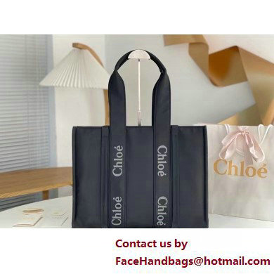 chloe large Woody tote bag in Recycled nylon with Chloe logo black 2025 - Click Image to Close