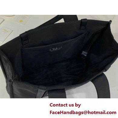 chloe large Woody tote bag in Recycled nylon with Chloe logo black 2025