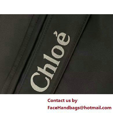 chloe large Woody tote bag in Recycled nylon with Chloe logo black 2025