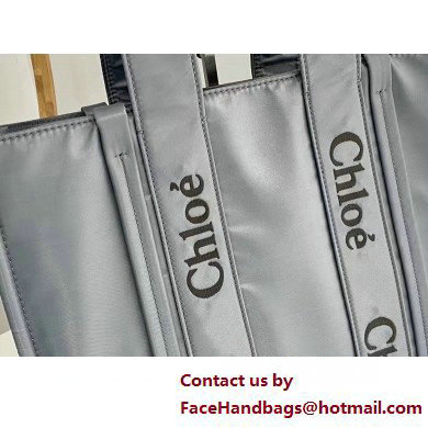 chloe large Woody tote bag in Recycled nylon with Chloe logo gray 2025 - Click Image to Close