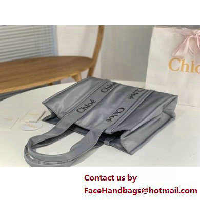 chloe large Woody tote bag in Recycled nylon with Chloe logo gray 2025