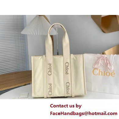 chloe large Woody tote bag in Recycled nylon with Chloe logo white 2025