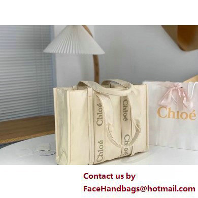 chloe large Woody tote bag in Recycled nylon with Chloe logo white 2025