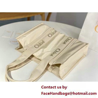 chloe large Woody tote bag in Recycled nylon with Chloe logo white 2025