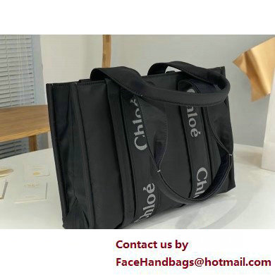 chloe medium Woody tote bag in Recycled nylon with Chloe logo black 2025