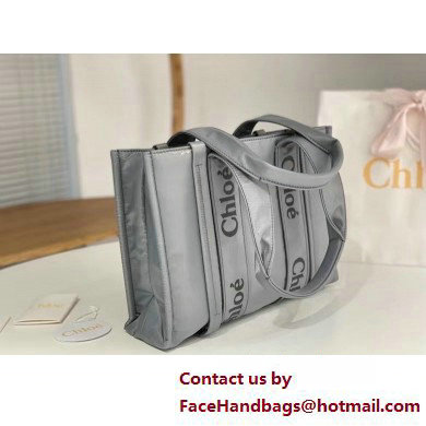 chloe medium Woody tote bag in Recycled nylon with Chloe logo gray 2025 - Click Image to Close