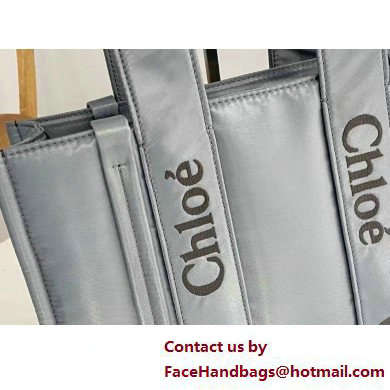 chloe medium Woody tote bag in Recycled nylon with Chloe logo gray 2025