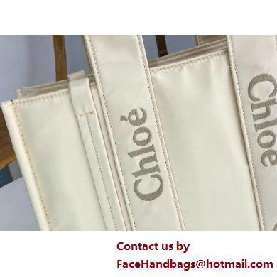 chloe medium Woody tote bag in Recycled nylon with Chloe logo white 2025