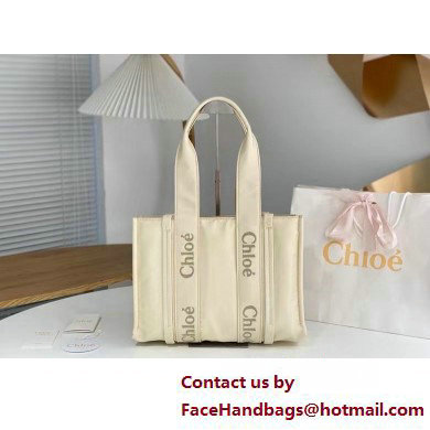 chloe medium Woody tote bag in Recycled nylon with Chloe logo white 2025