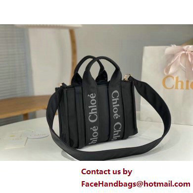 chloe small Woody tote bag in Recycled nylon with Chloe logo black 2025