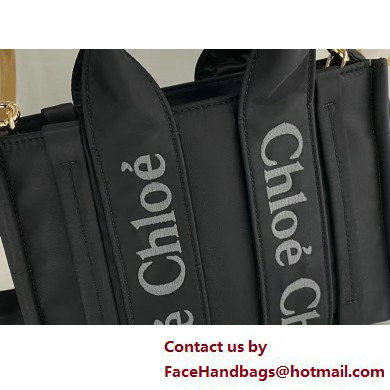 chloe small Woody tote bag in Recycled nylon with Chloe logo black 2025