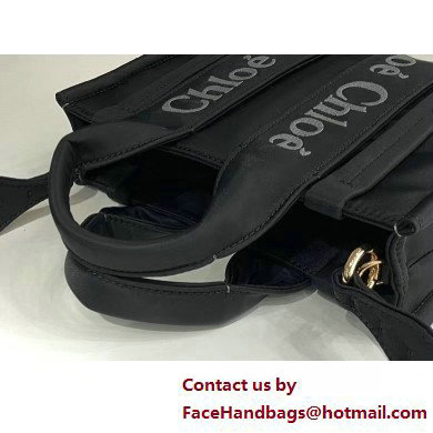 chloe small Woody tote bag in Recycled nylon with Chloe logo black 2025