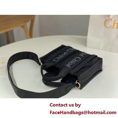 chloe small Woody tote bag in Recycled nylon with Chloe logo black 2025