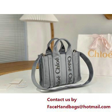 chloe small Woody tote bag in Recycled nylon with Chloe logo gray 2025 - Click Image to Close