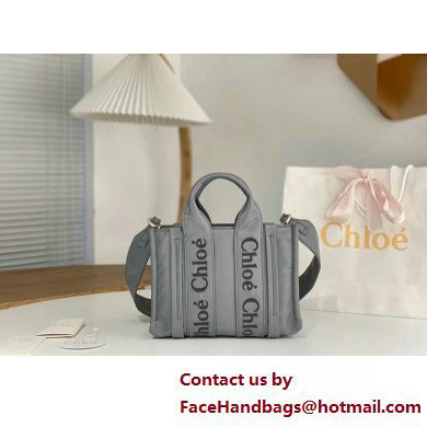 chloe small Woody tote bag in Recycled nylon with Chloe logo gray 2025