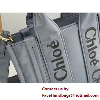 chloe small Woody tote bag in Recycled nylon with Chloe logo gray 2025