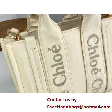 chloe small Woody tote bag in Recycled nylon with Chloe logo white 2025 - Click Image to Close