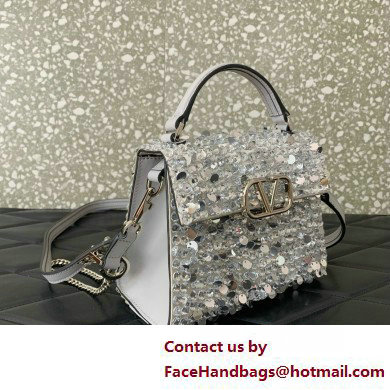 valentino MINI VSLING EMBROIDERED HANDBAG silver 2025