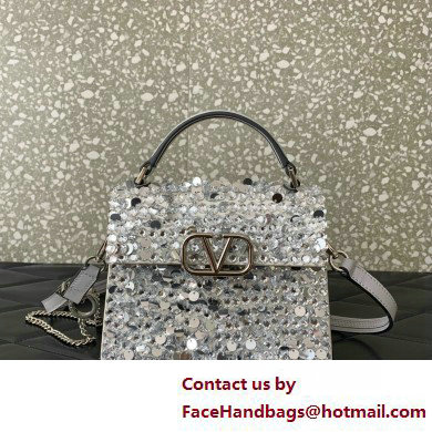 valentino MINI VSLING EMBROIDERED HANDBAG silver 2025