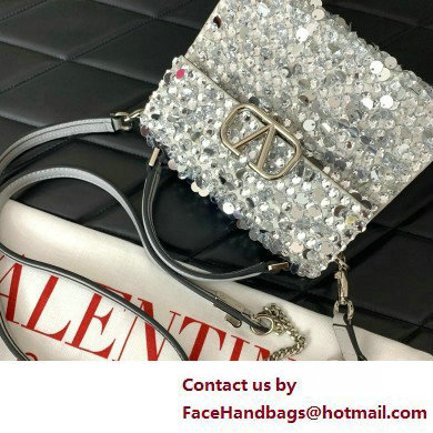 valentino MINI VSLING EMBROIDERED HANDBAG silver 2025