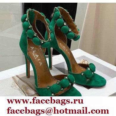 Alaia Heel 10.5cm Studs Bombe Sandals Suede Green