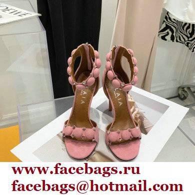 Alaia Heel 10.5cm Studs Bombe Sandals Suede Pink