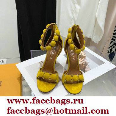 Alaia Heel 10.5cm Studs Bombe Sandals Suede Yellow