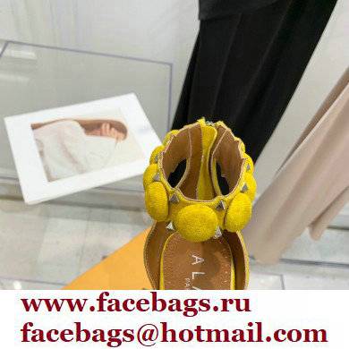 Alaia Heel 10.5cm Studs Bombe Sandals Suede Yellow