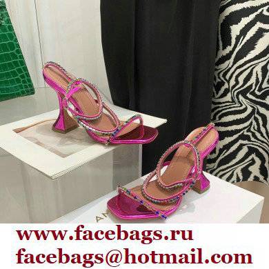 Amina Muaddi Heel 9.5cm Crystals Gilda Sandals Patent Fuchsia 2022