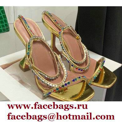 Amina Muaddi Heel 9.5cm Crystals Gilda Sandals Patent Gold 2022