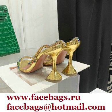 Amina Muaddi Heel 9.5cm Crystals Gilda Sandals Patent Gold 2022