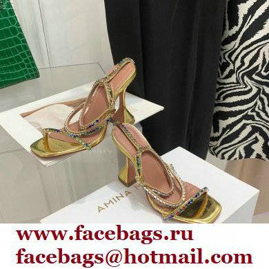 Amina Muaddi Heel 9.5cm Crystals Gilda Sandals Patent Gold 2022