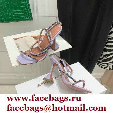 Amina Muaddi Heel 9.5cm Crystals Gilda Sandals Patent Lavender 2022