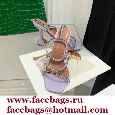 Amina Muaddi Heel 9.5cm Crystals Gilda Sandals Patent Lavender 2022