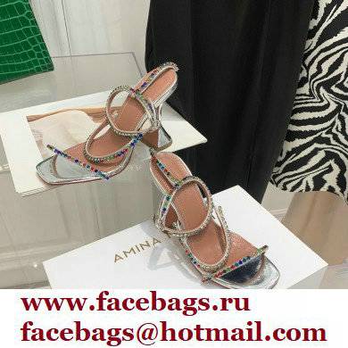 Amina Muaddi Heel 9.5cm Crystals Gilda Sandals Patent Silver 2022