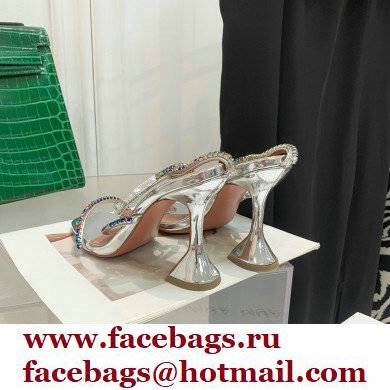 Amina Muaddi Heel 9.5cm Crystals Gilda Sandals Patent Silver 2022