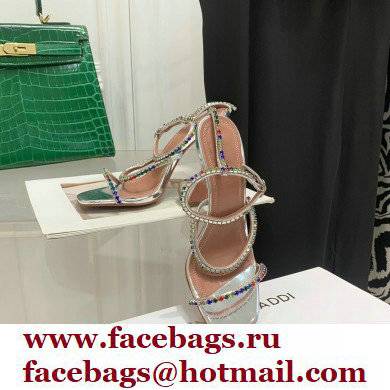 Amina Muaddi Heel 9.5cm Crystals Gilda Sandals Patent Silver 2022