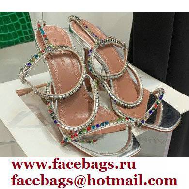 Amina Muaddi Heel 9.5cm Crystals Gilda Sandals Patent Silver 2022