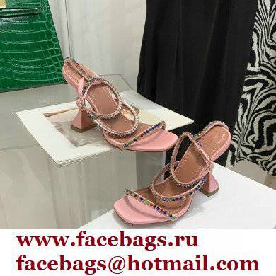 Amina Muaddi Heel 9.5cm Crystals Gilda Sandals Satin Pink 2022