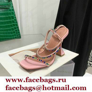 Amina Muaddi Heel 9.5cm Crystals Gilda Sandals Satin Pink 2022