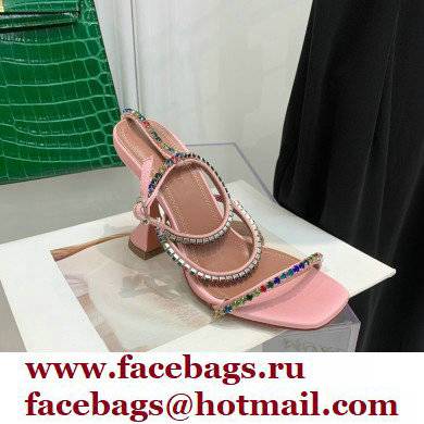 Amina Muaddi Heel 9.5cm Crystals Gilda Sandals Satin Pink 2022